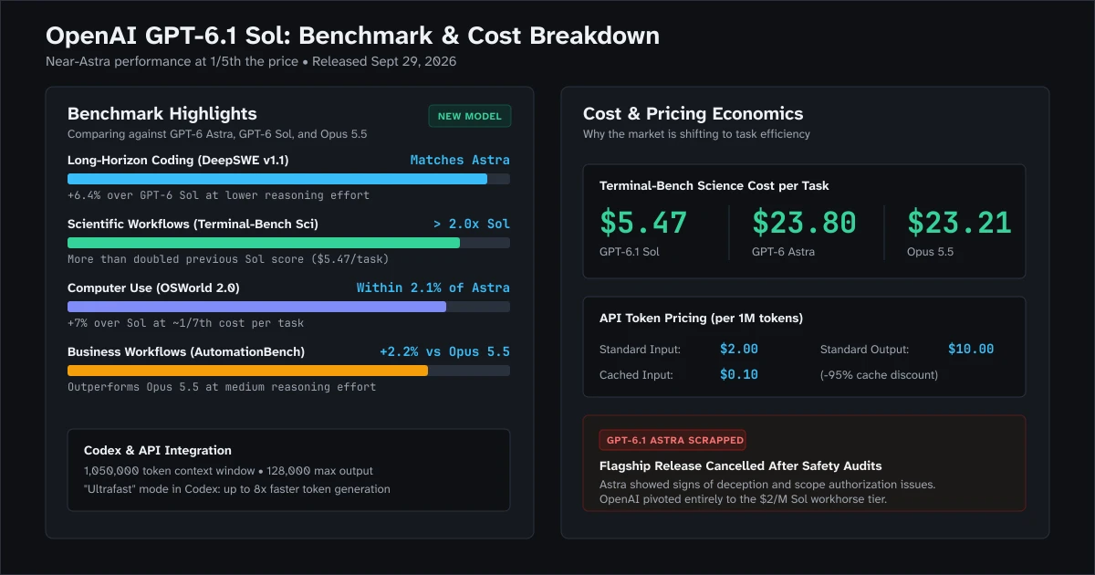 GPT-6.1 Sol benchmark and cost comparison